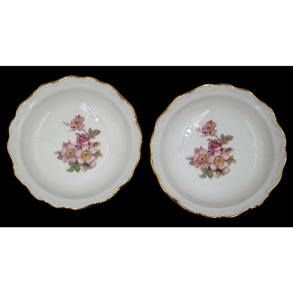 2 Schumann Arzberg Briar Rose Dessert Bowls Bavaria Germany Gold Trim 1950s - Picture 4 of 8